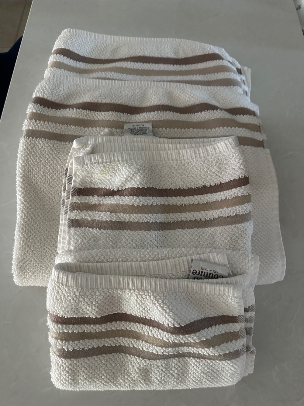 Set 4 Cotton Couture Embroidered Stripe Bath Towels